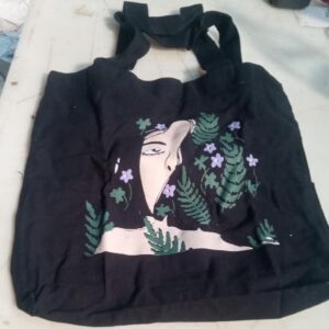 Womens Black Printed Tote Bag