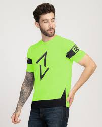 Men Printed Round Neck Polyester Light Green Tshirt Size S