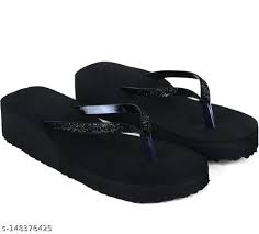 Glittery Straps Flip Flop Women Black Slippers Size 4
