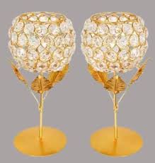 Crystal Candle Holder Tea Light Stand Votive Living Room Decoration Holi. Diwali. Gifts 7 Inch 2 Pcs Pack
