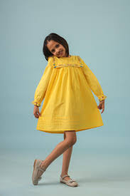 The Little Trunk Yellow Embroidery Work Frock For Kids Size 3 To 4 Year