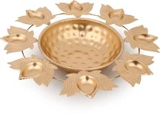 Gold Plated 7 Lotus Shape Diya Urli