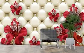Red Flower Printed Sofa Design Wallpaper 2Mtr