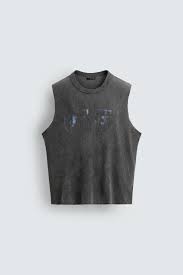 Zara Washed Print Tank Top For Men Grey Size S