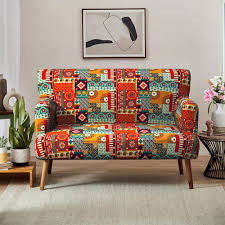 Chumbak Memsaab Loveseat Floral Swirls Red 2 Seater Sofa