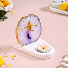 Nestasia Lord Ganesh Agate Tea Light Holder With Marble Base