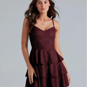 Addyvero V Neck Fit Above Knee Length Women Solid Fit And Flare Dress Size Xl Maroon Color