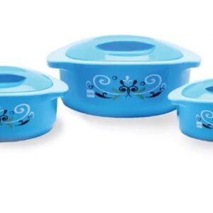 Cello Hot Treat Stainless Steel Casserole Gift Set Pack Of 3 Blue 410 Plus 710 Plus 1270 Ml