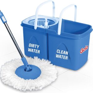 Gala Twin Bucket Spin Mop 2 Microfiber Refills Floor Cleaning Blue Color