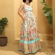 Pink Paprika Women Beige Color Floral Strappy Tie Up Maxi Dress Size S