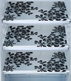 Transparent Black Floral Printed Fridge Mat 4Pcs