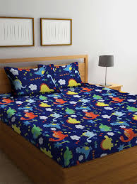 Klotthe Blue Cartoon Character Cotton King Fine Double Bedsheet With 2 Pillow Covers
