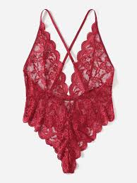 Halter Scalloped Lace Lingerie Teddy In Deep Red Women Size Xl