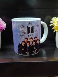 Bts Group Printed White Mug With Keychain 350Ml Mug