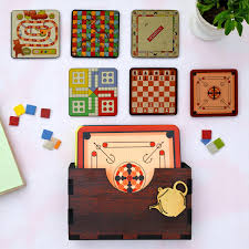 Wooden Tea Coaster Set Of 6 With Stand