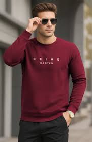 Men Full Sleeve Self Design Sweatshirt Mehroon Colour Size S