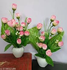 Set Of 2 Table Flower Top Pink Rose Artificial Flower