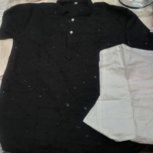 Mens Black Color Kurta With White Pajama Size 40