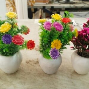 White Colour Round Artificial Pot With Flower Small Size Pack Of 3