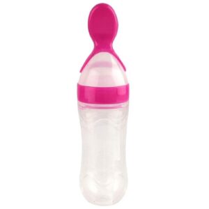Baby Bottle With Silicone Spoon Feeding Aid For Baby Formula And Food Pink Colour