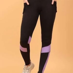 Cosmos Athleisure Black And Purple Polyester Blend Sportswear Tights For Women Size 5Xl