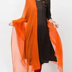 Orange Color Plain Dupatta For Women
