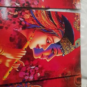 3D Radha Krishna Printed Wall Painting Red