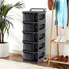 Homestic 5 Layer Plastic Modular Storage Drawer Organizer With Wheels Grey Black Plastic Rack