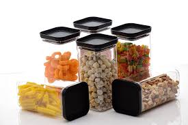 6Pcs Blackcontainer Box Bpafree Plastic Kitchen Storage Set With Airtight Lids Stackable