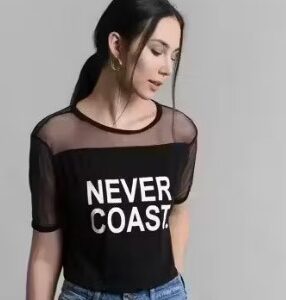 Abhi Collection Round Neck Printed Short Sleeves Net Top For Women Size Xl