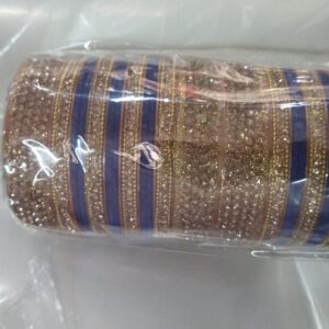 Blue And Golden Pearl Glass Bangle Set Size 2X6 For Women