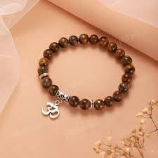 Brown Natural Tiger Eye Om Band For Unisex