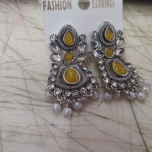 Ethnic Silver Yellow Earrings For Women