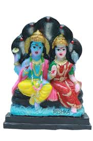 Vishnu Laxmi Statue For Pooja Multicolour