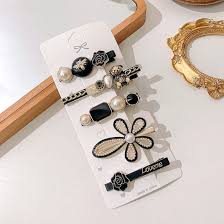 Korean Fashionstyle Pearl And Rhinestone Metal Hair Clips Pack Of 5