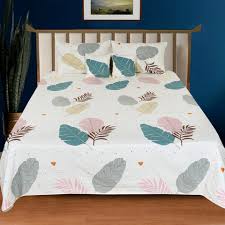 Decorum Cotton Double King Flat 204 Tc Printed Bedsheet Off White Color