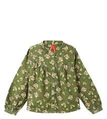 Blue Giraffe Girls Green Printed Band Collar Full Sleeves Top Size 10 Year