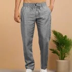 Qasida Mens Formal Grey Color Cottonlinen Trousers Waist With Drawstring Formal Lounge Wear Size S