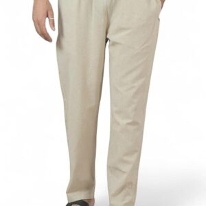 Qasida Mens Formal Skin Color Cottonlinen Trousers Waist With Drawstring Formal Lounge Wear Size S