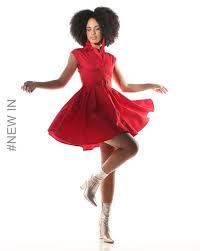 Sam Women Red Color Fit Flare Dress Size M