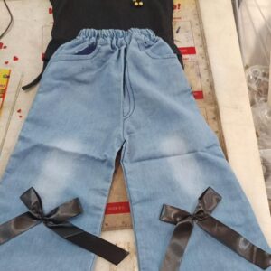 Kids Baby Girls Black Top Navy Blue Bottom Jeans Dress Set Size 20