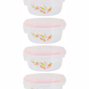 Cello White Color Flower Printed Storage Container Set Of 4
