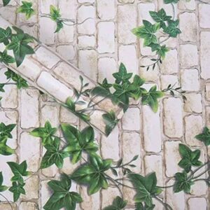 Sasthra Decors Vine White Brick Green Leaves Self Sticking Wall Paper 10 Miter