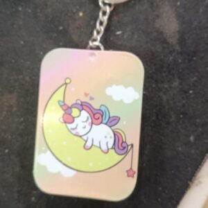 My Home Unicorn Glitter Rectangle Mirror Keychain Pocket Keyrings For Women Keychain