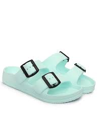Womens Slipon Slippers With Double Buckle Straps Light Green Size 5