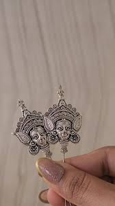 Maa Durga Pendant Silver Oxidised Earrings