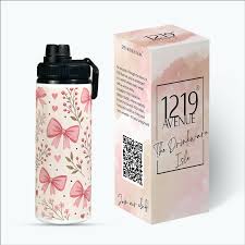 White Color Bows Blossom Print Printed Bottle 750Ml