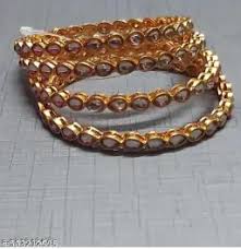 Gold Plated White Kundan Stones Bangles For Women Size 2 To 6