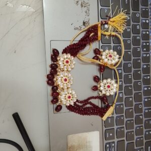 Floral Jewelry Set With Red Beads And White Pearllike Accentspoint