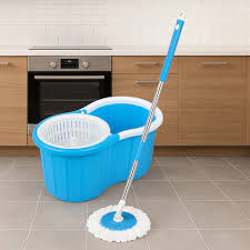 Plastic Mop Bucket With Stick And Refill Blue